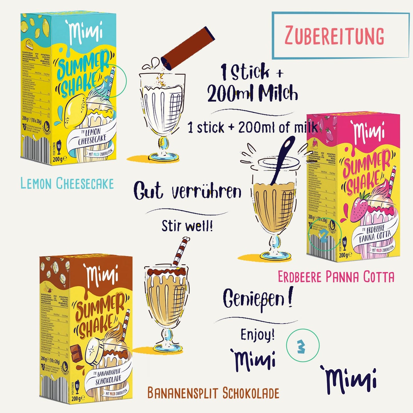 MIMI 4 x 400g Milchmix Getränkepulver und 3 x 200g Sommer Shake - Probierpack