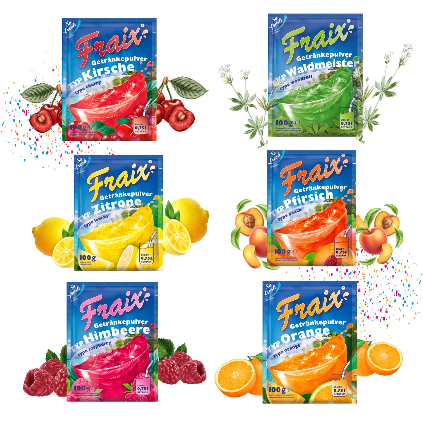 Special Edition: FRAIX Getränkepulver 6 Sorte Mixed (150er Pack x 100g)